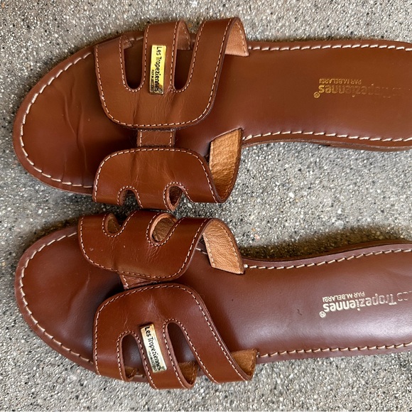 Les Tropeziennes Shoes - Women's Brown Leather Slide Sandals